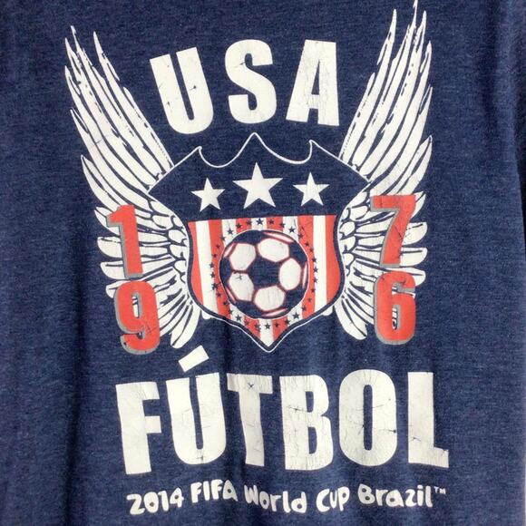 2014 FUTBOL USA FIFA World Cup Brazil Champions T Shirt Navy Blue Medium - Picture 2 of 4